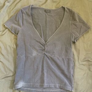 Gray V-Neck Women's Top